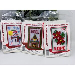 Vintage 1989 California Country Plastic Canvas Christmas Card Kits Lot of 3
